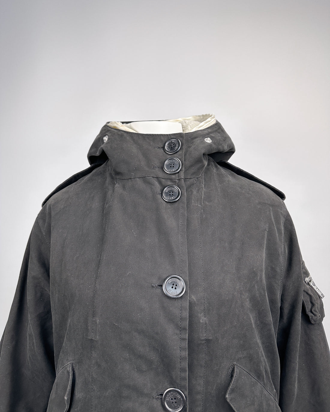 Moschino Black Long Fleece Coat 2000's