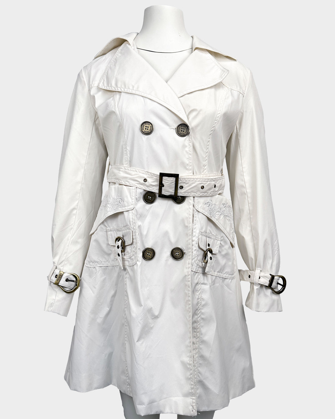 Christian Dior White Belted Trench Coat 1990's