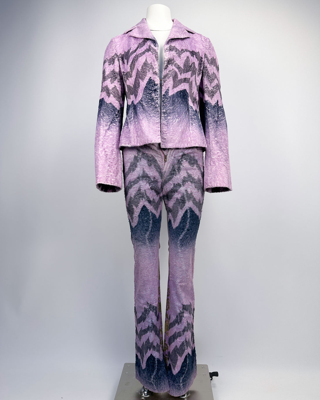 Roberto Cavalli Pink Fur Jacket + Pants Set 2000's