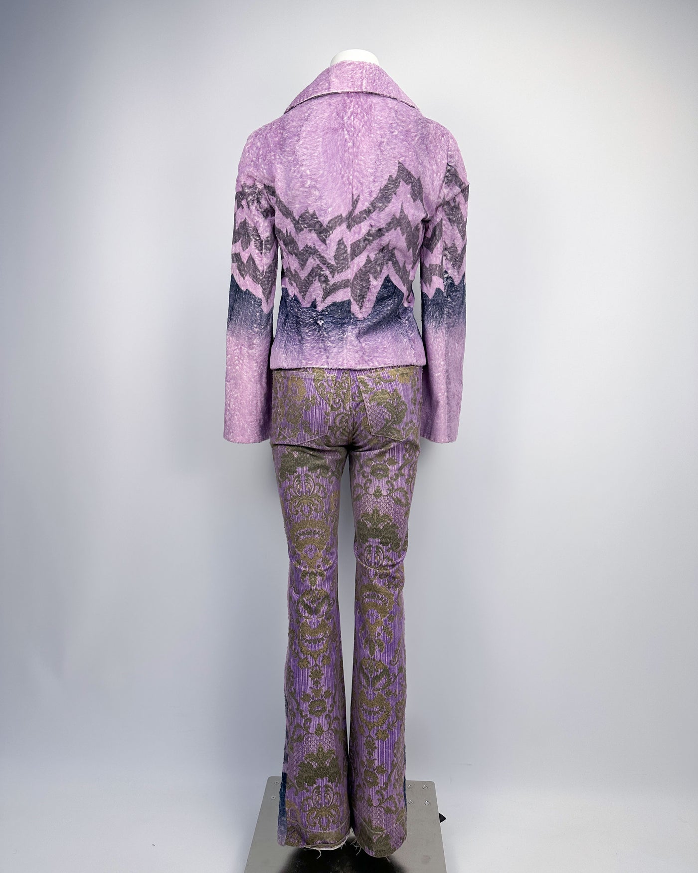 Roberto Cavalli Pink Fur Jacket + Pants Set 2000's
