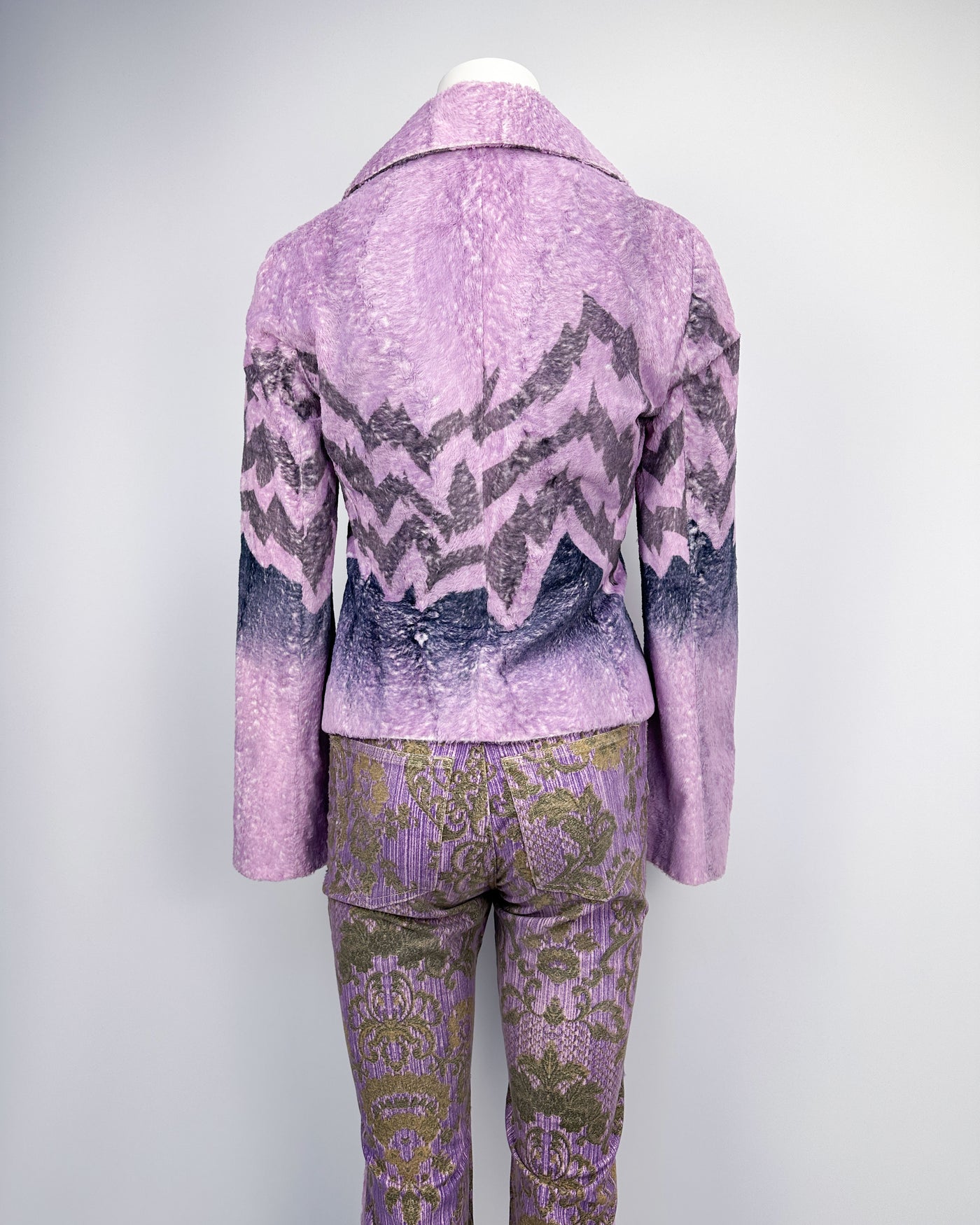 Roberto Cavalli Pink Fur Jacket + Pants Set 2000's