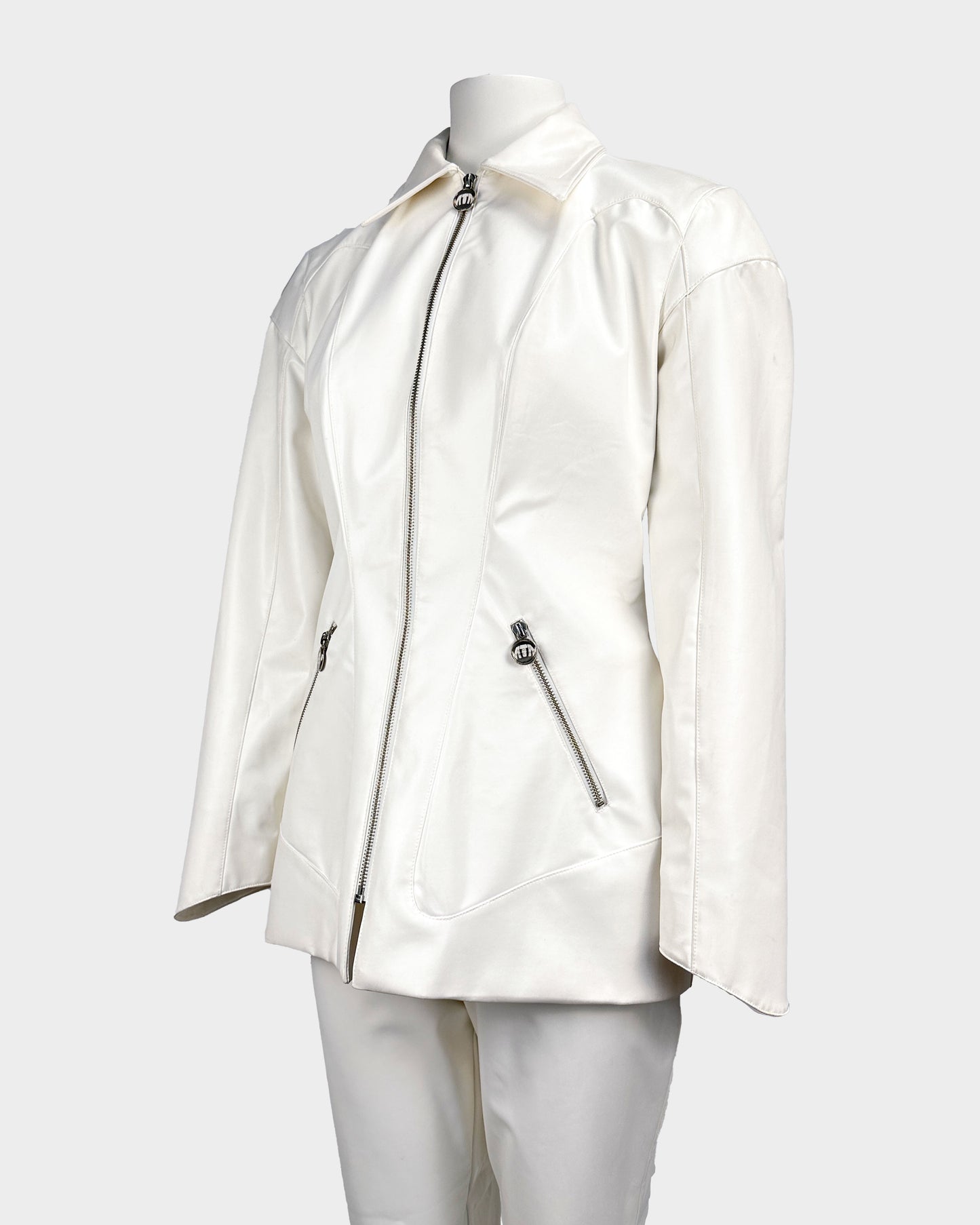 Mugler Polyurethane White Jacket + Pants Set 1990's