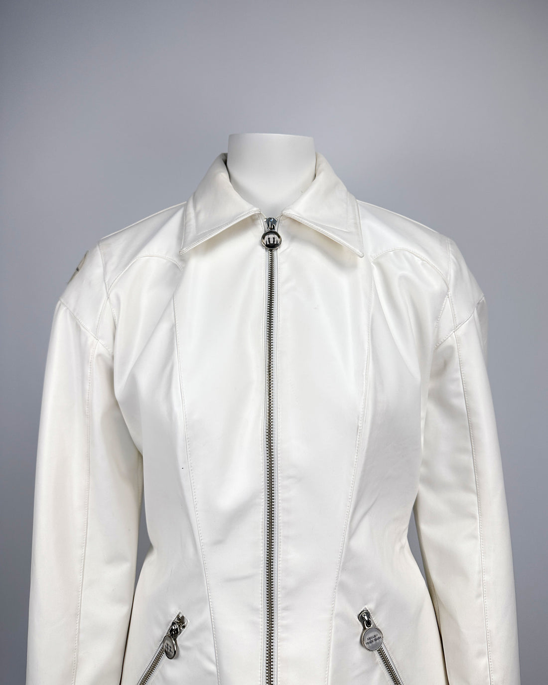 Mugler Polyurethane White Jacket + Pants Set 1990's