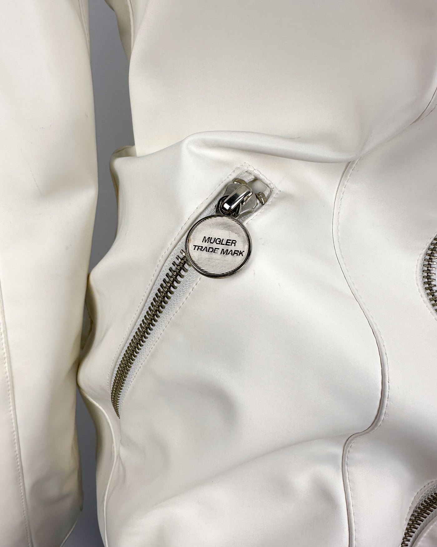 Mugler Polyurethane White Jacket + Pants Set 1990's