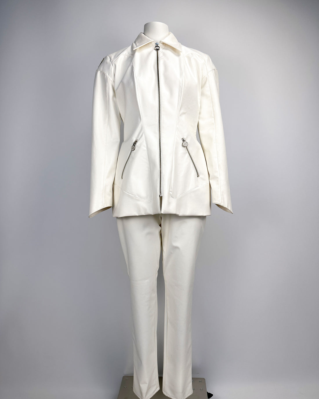 Mugler Polyurethane White Jacket + Pants Set 1990's