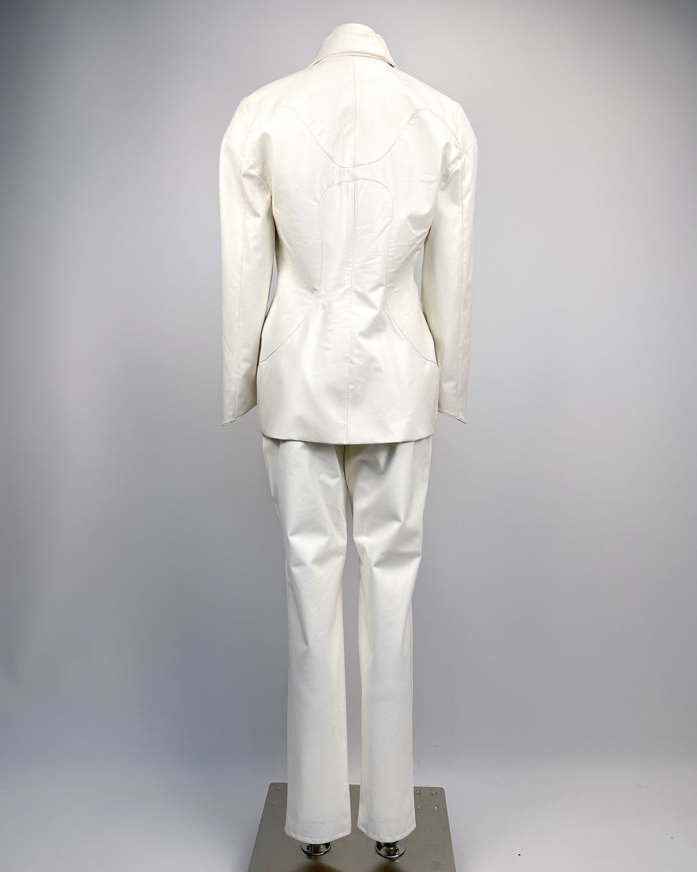 Mugler Polyurethane White Jacket + Pants Set 1990's