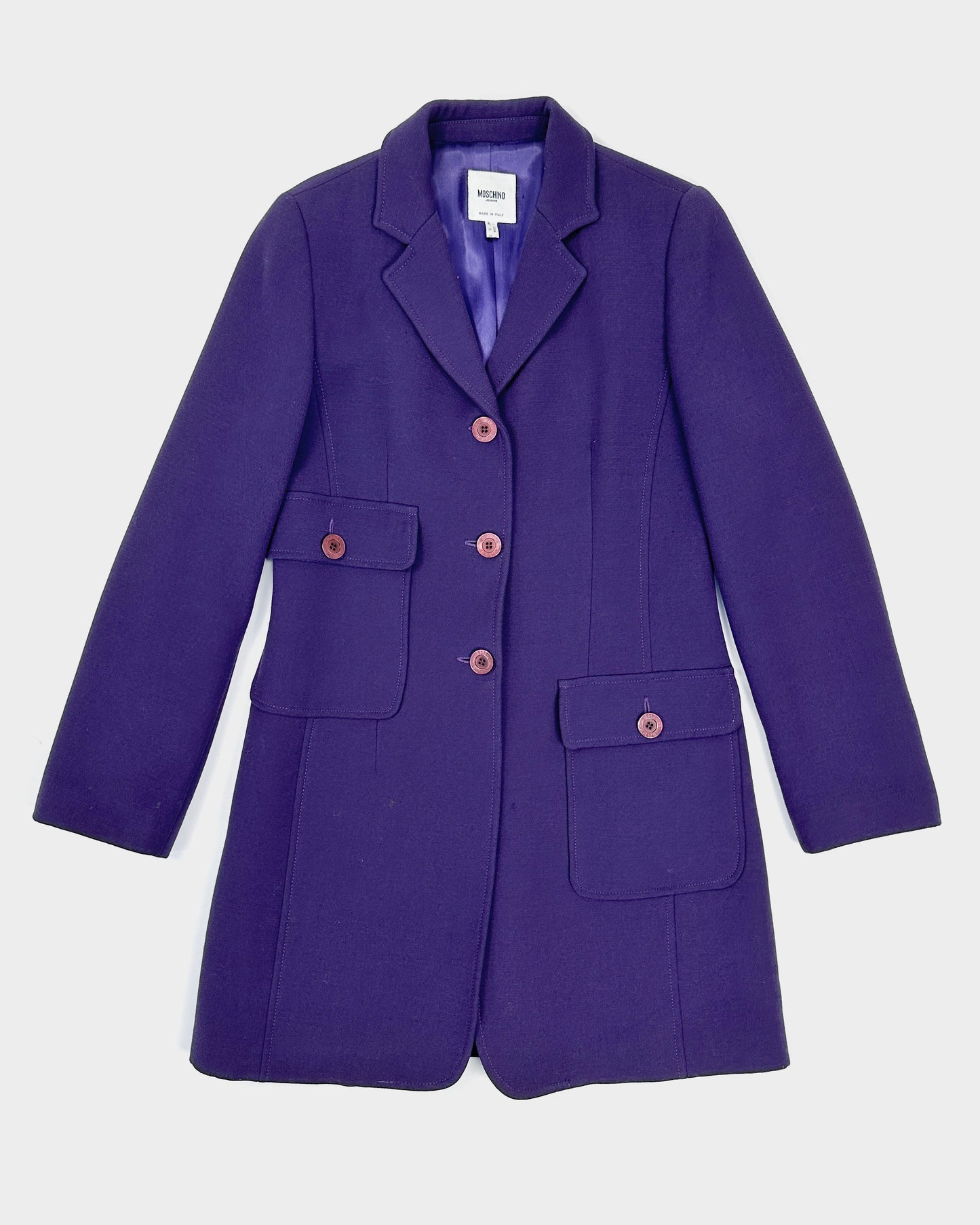 Moschino Deep Purple Long Coat Jacket 1990's