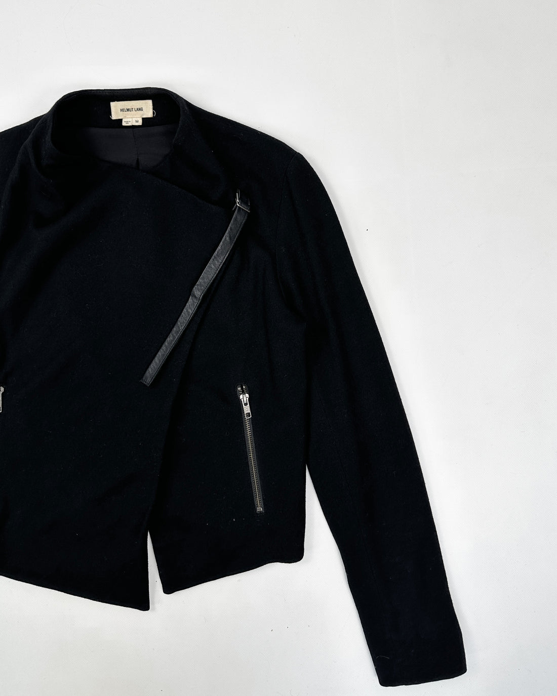Helmut Lang Leather Strap Black Wool Jacket 1990's