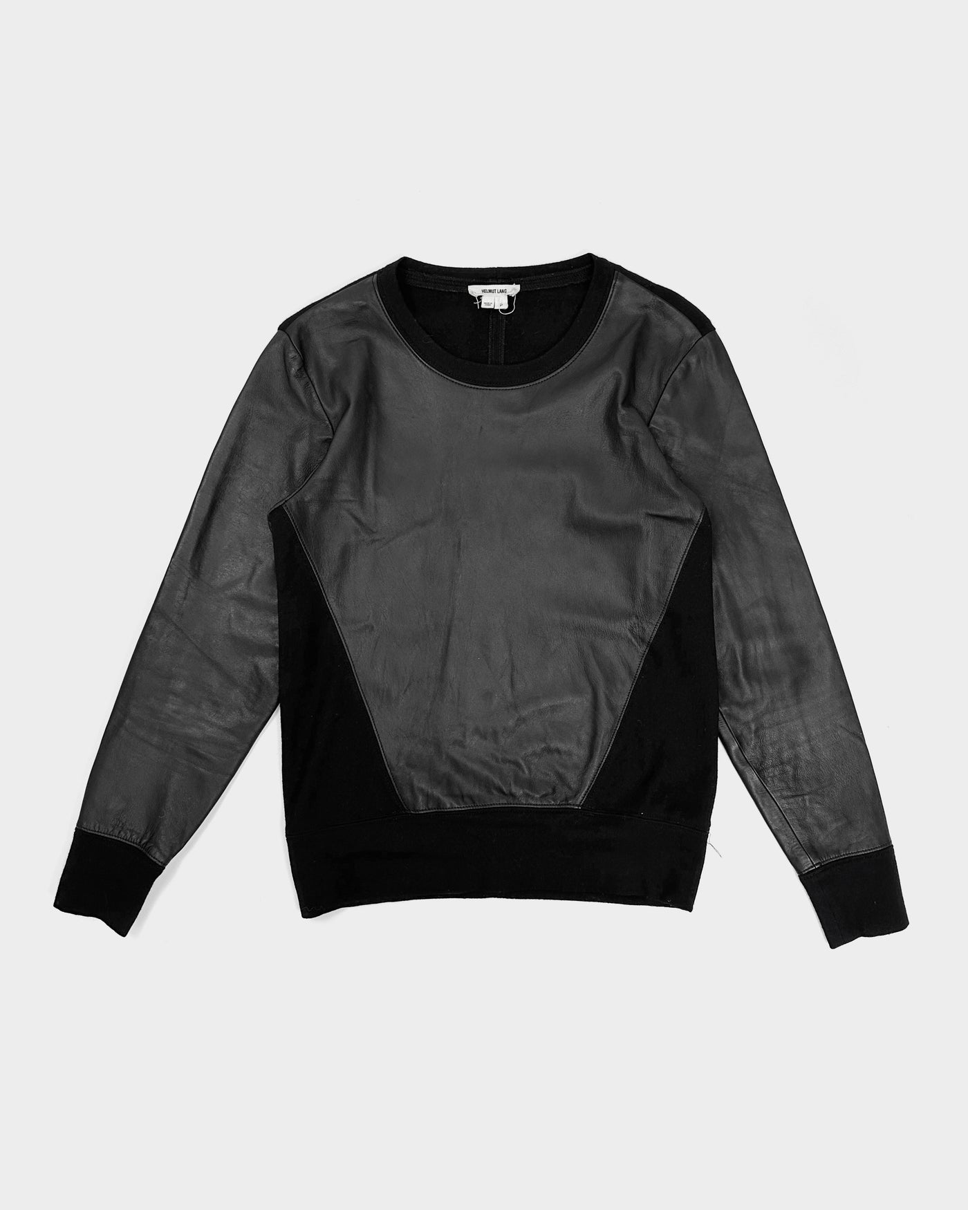 Helmut Lang Leather + Wool Black Crewneck 2000's