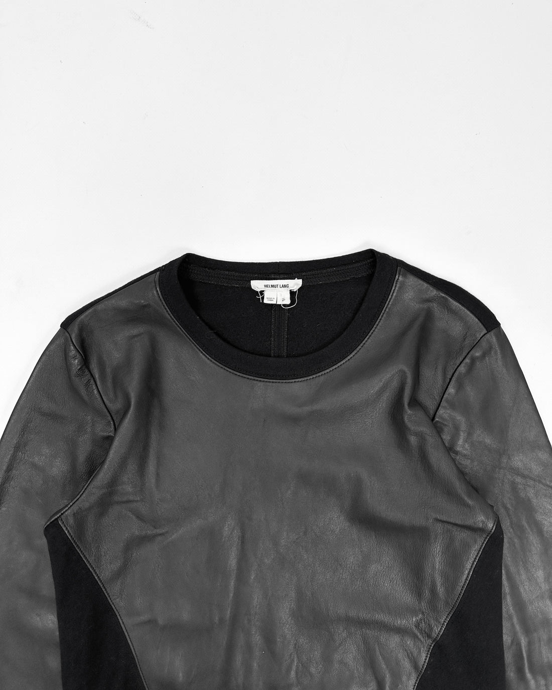 Helmut Lang Leather + Wool Black Crewneck 2000's