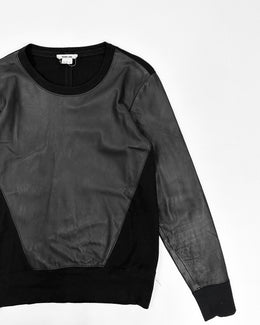 Helmut Lang Leather + Wool Black Crewneck 2000's