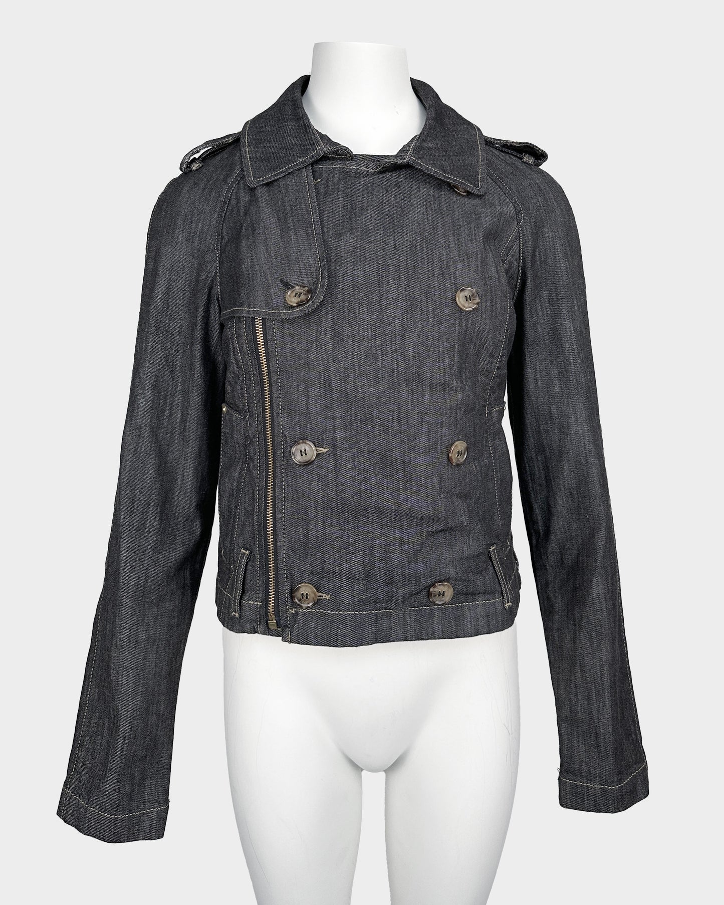 Armani Asymmetric Zip Buttoned Denim Jacket 2000's