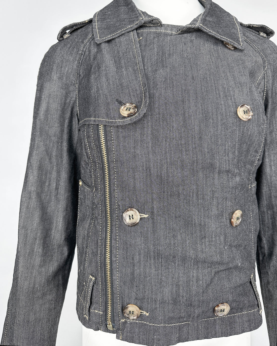 Armani Asymmetric Zip Buttoned Denim Jacket 2000's