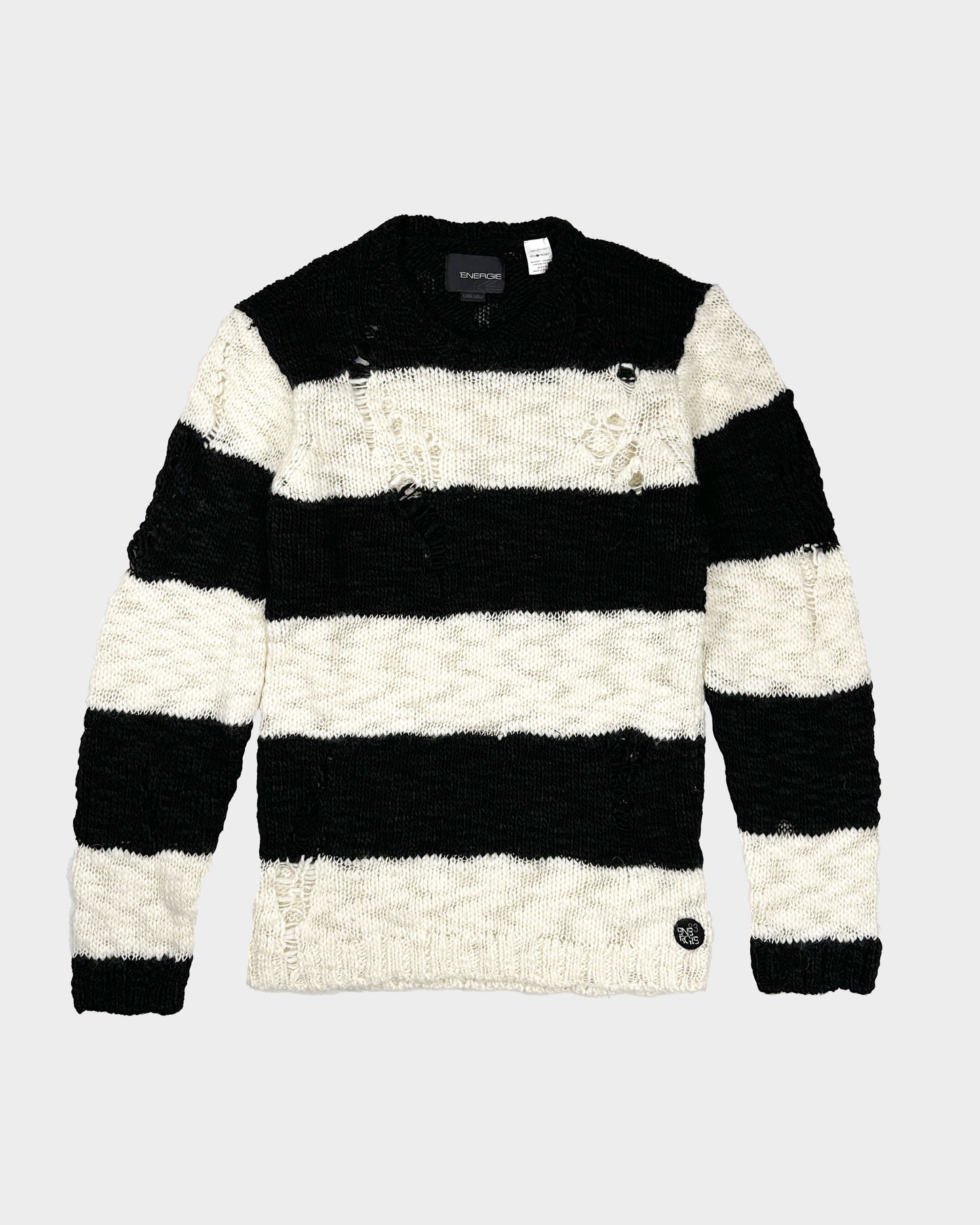 Energie Black and White Distressed Knitwear 2000's