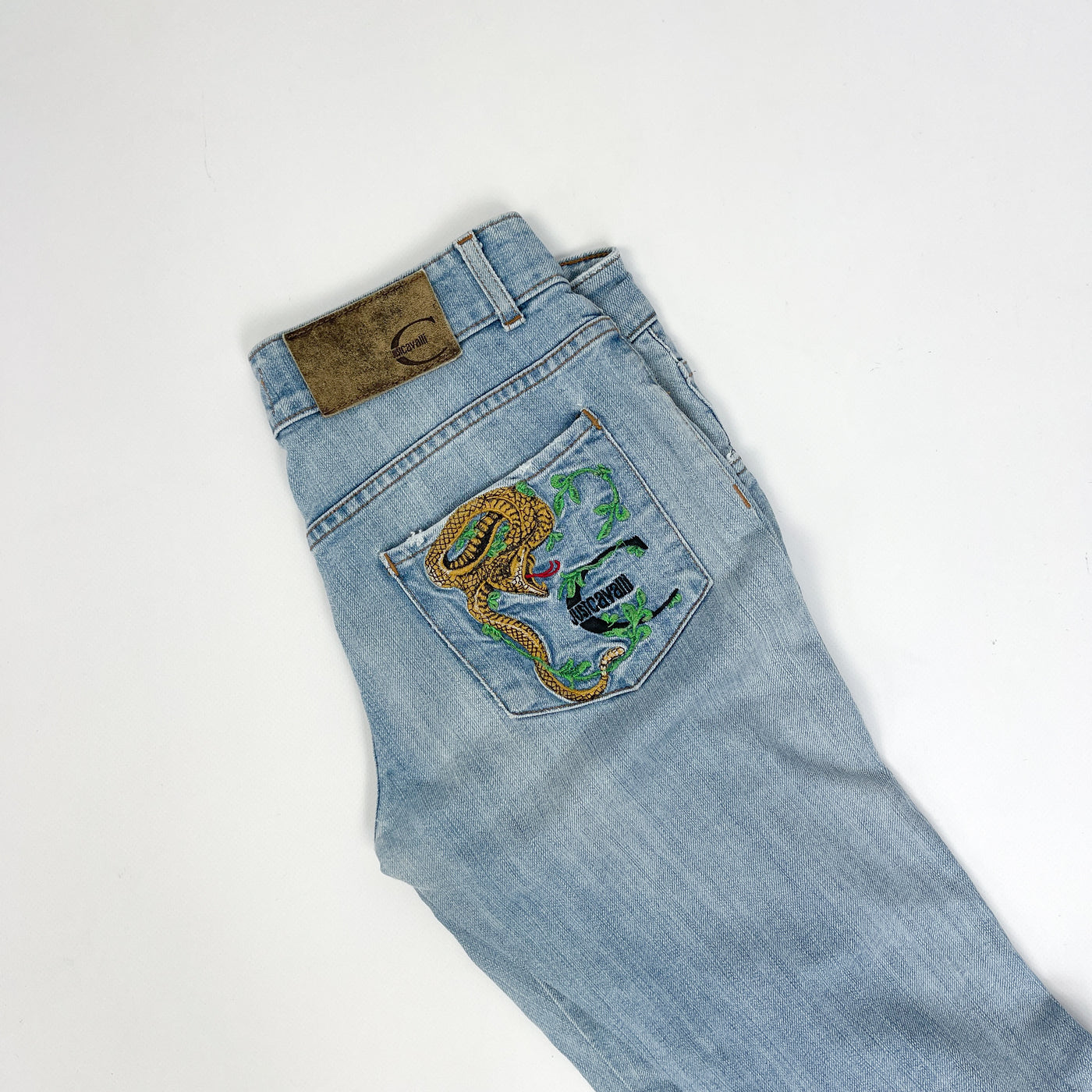 Roberto Cavalli Snake Denim Pants 2000's