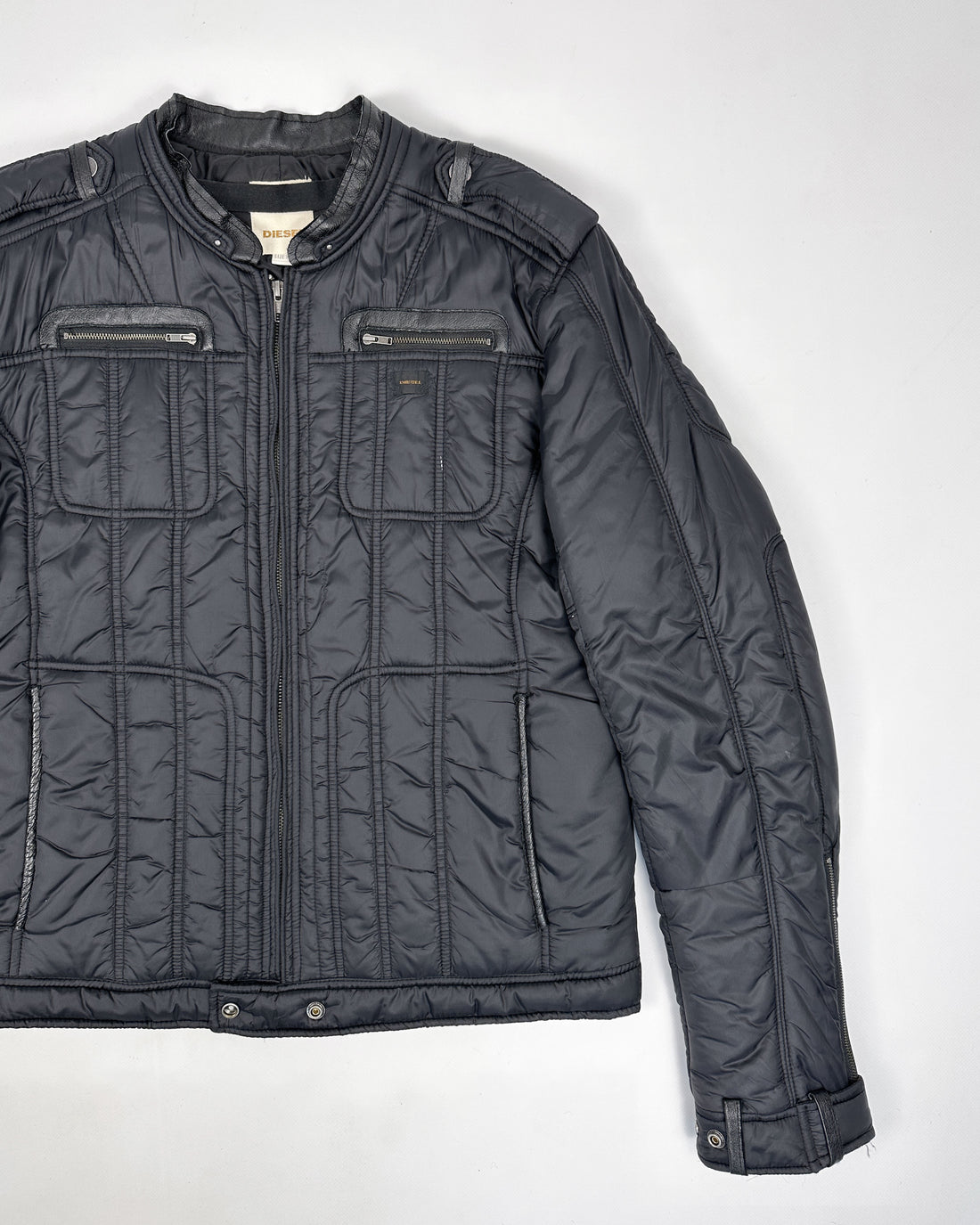 Diesel Leather Details Black Puffer Jacket 2000's