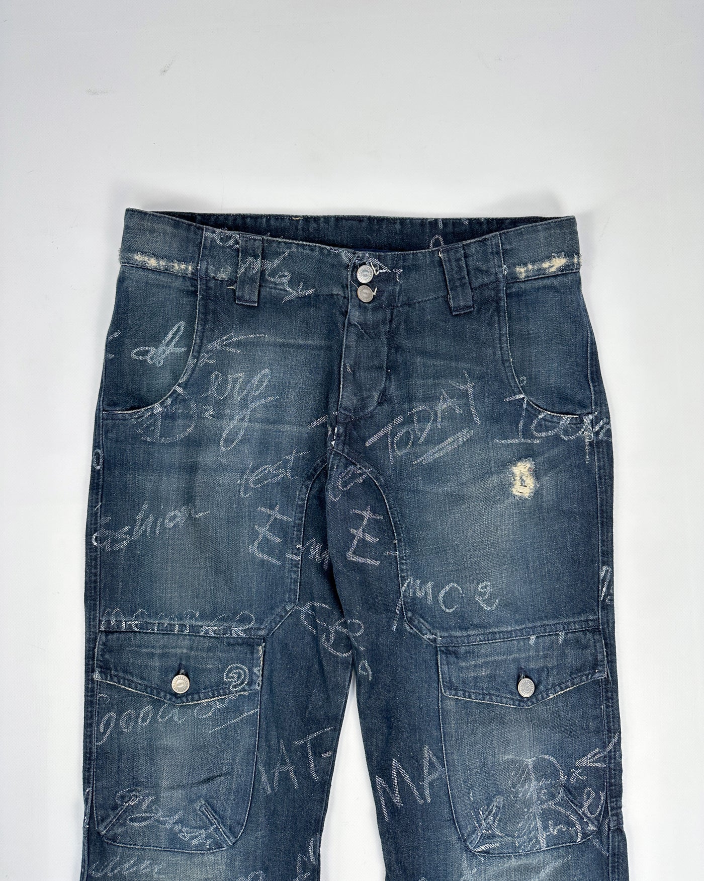 Iceberg Lettering Dark Denim Cargo Pants 2000's
