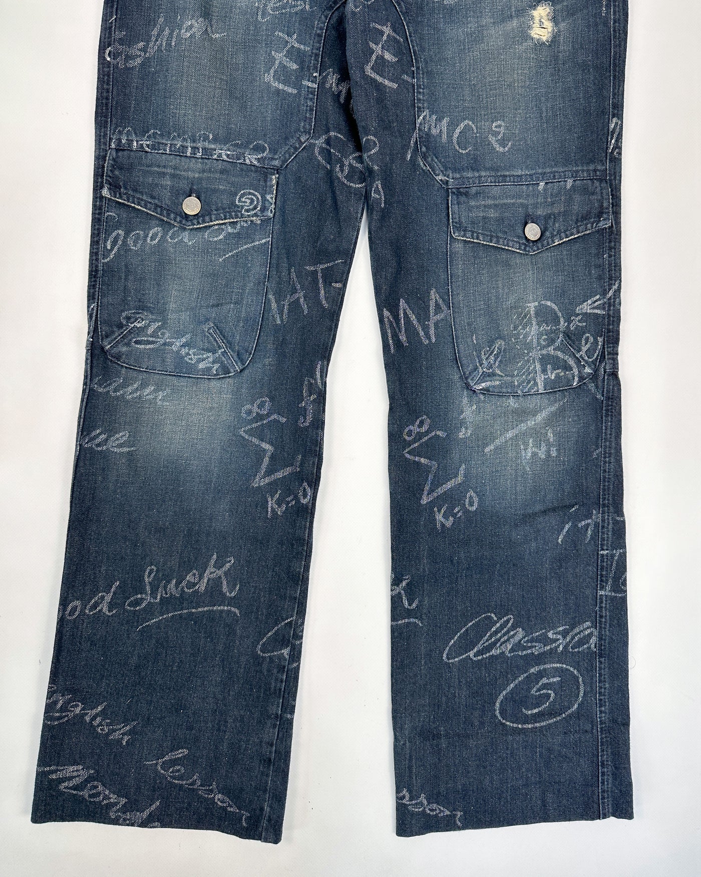 Iceberg Lettering Dark Denim Cargo Pants 2000's