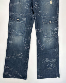 Iceberg Lettering Dark Denim Cargo Pants 2000's