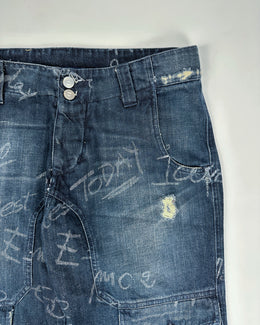 Iceberg Lettering Dark Denim Cargo Pants 2000's
