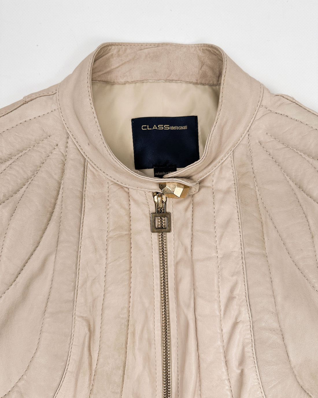 Roberto Cavalli Beige Soft Leather Jacket 2000's