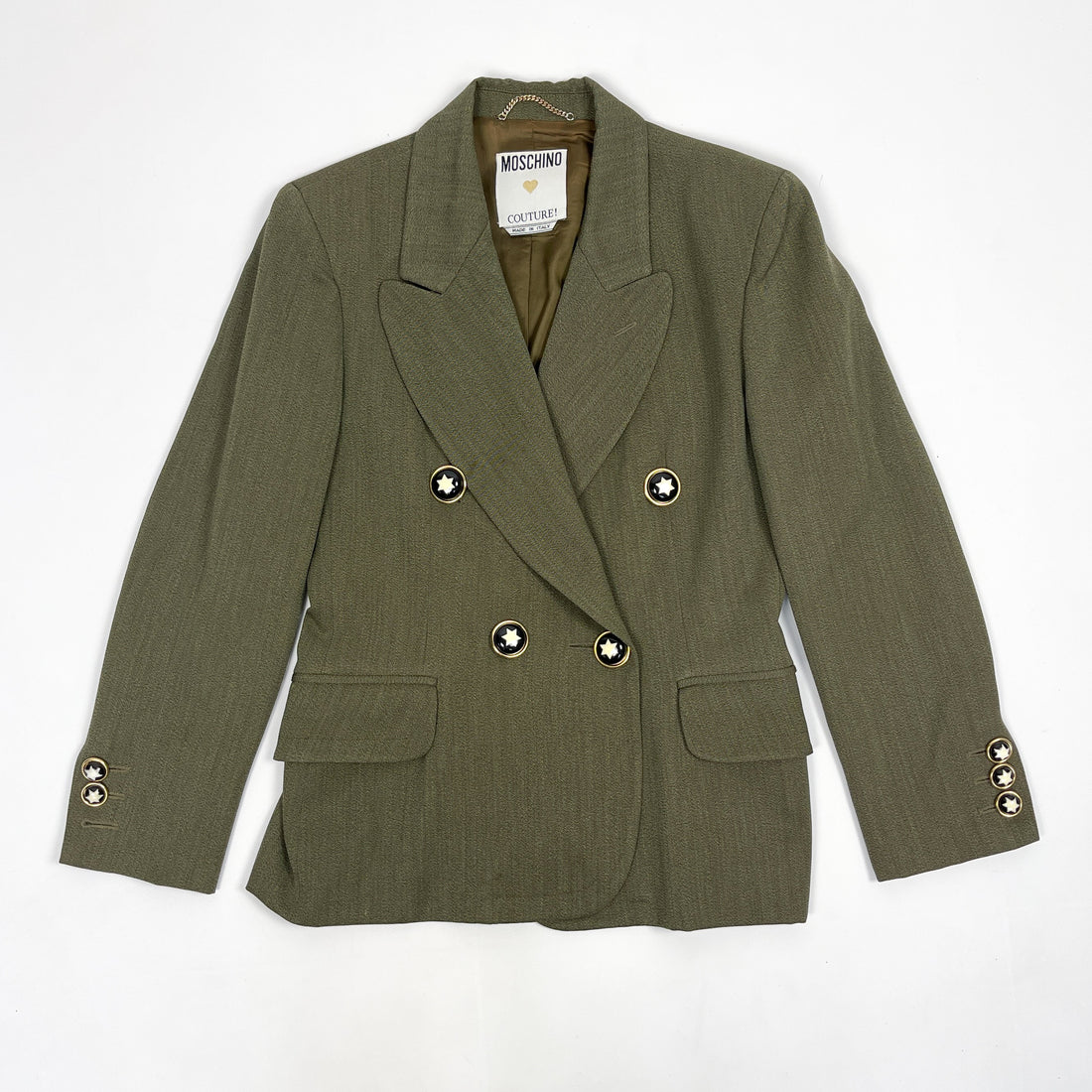 Moschino Dark Green Suit Wool Set Skirt + Jacket 1980s