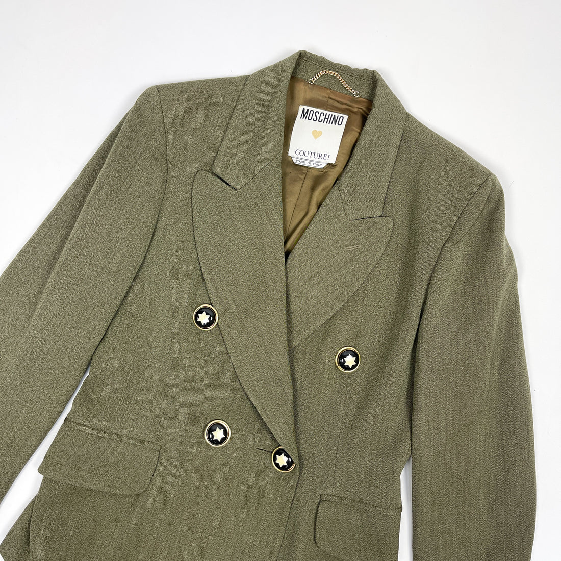 Moschino Dark Green Suit Wool Set Skirt + Jacket 1980s